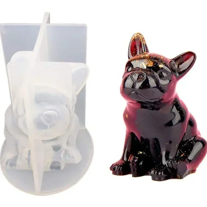 Molde de epoxi de cristal hecho a mano con forma creativa, molde UV de silicona con forma de Bulldog, moldes para hornear postres en forma de Chocolate y Mousse para pasteles