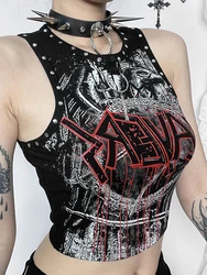 Women's Summer Gothic Tops Blood Together Give Diablo Style Studded Print Vest