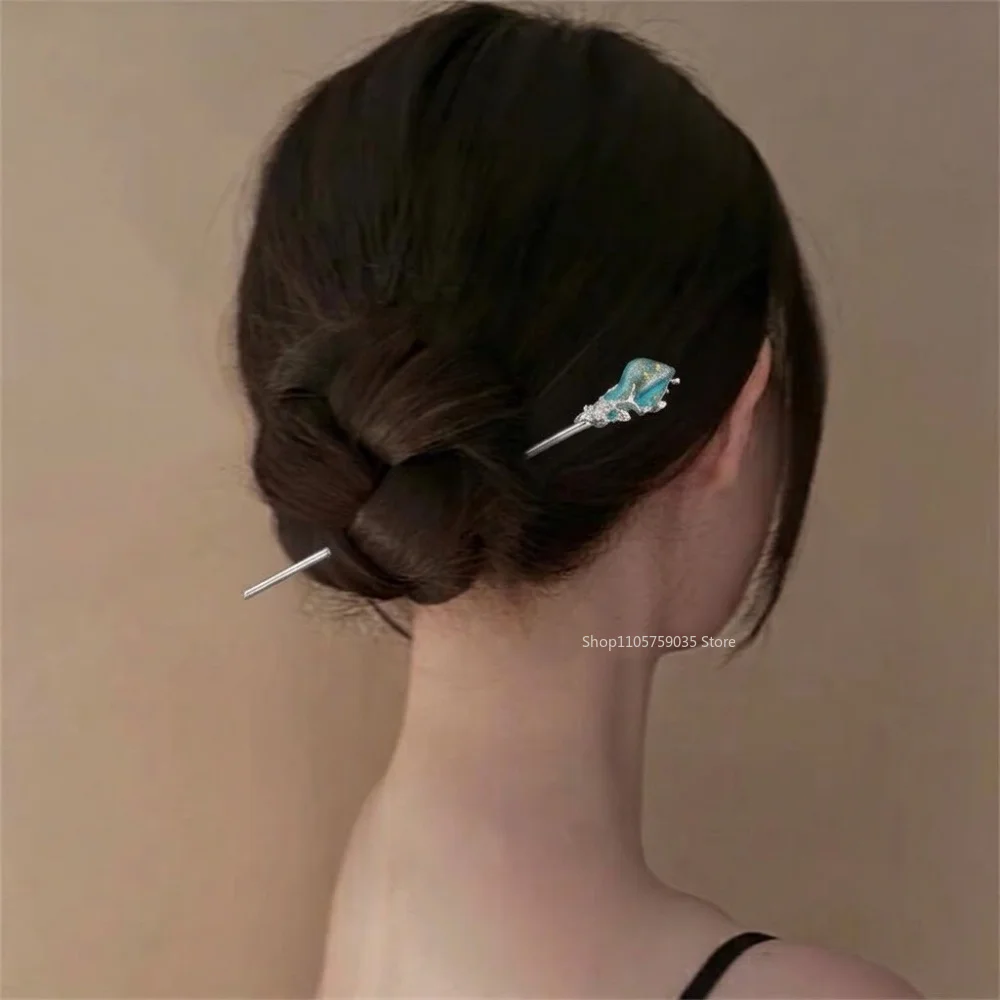 Chinese Style Hanfu Crystal Hair Stick Vintage Classic Metal Glaze Hair Fork Hair Pin for Women Jewelry Accessories New Headwear