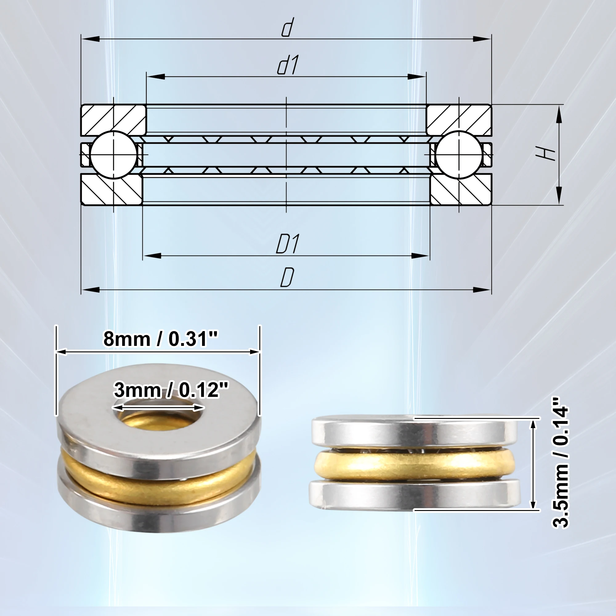 X Autohaux F3-8M F5-10M F7-17M F8-16M F9-20M F10-18M F12-23M Thrust Ball Bearing Single Row Roller with Copper Washers 3-in-1