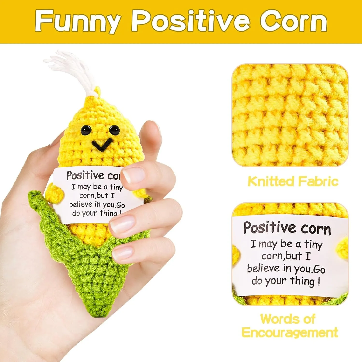 1 Piece Crochet Corn Plush Gift, Mini Cute Emotional Support Desktop Decoration with Positive Card, Room Decoration, Suitable for Encouraging Friends and Colleagues, Christmas and Halloween Gifts