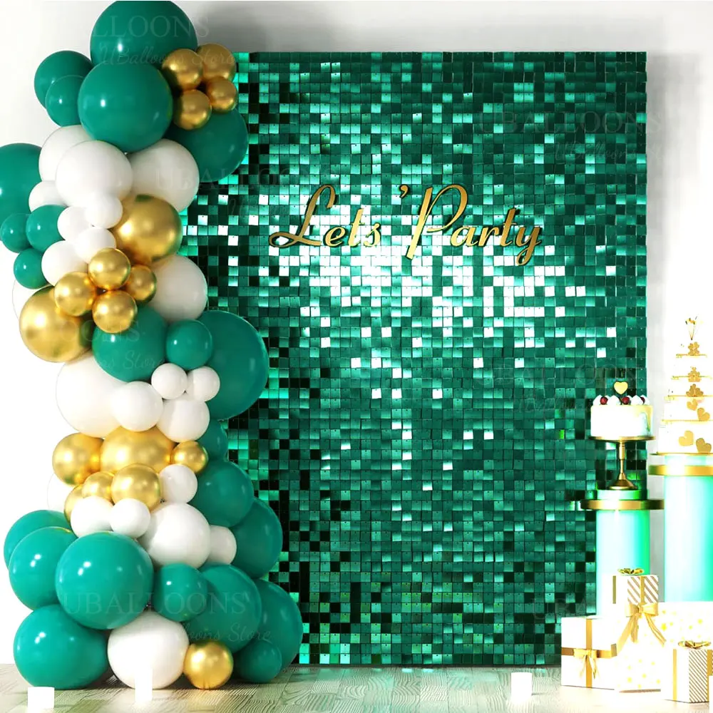 12/18/24pcs Emerald Green Shimmer Backdrop Panels Dark Green Square Sequin Party Wall Panel for Wedding Birthday Christmas Decor