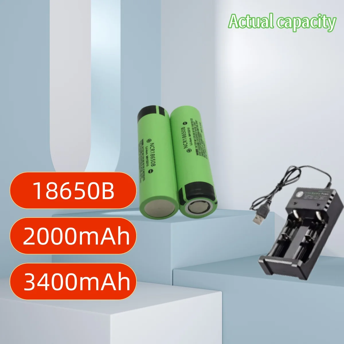 

Actual capacity 2000mAh 3400mAh NCR18650B Rechargeable Battery 3.7V Li-ion Battery With USB Charger For Daily Tools