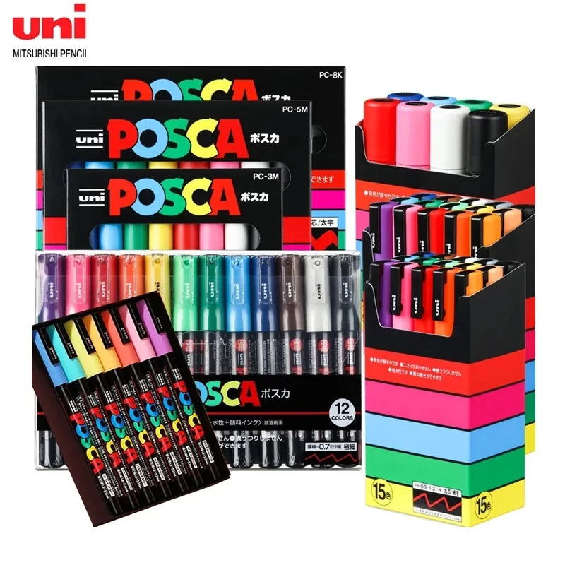 conjunto de marcadores posca nao toxico usado em multiplos materiais papel pano lona de vidro ceramica plastico seguro japao 01