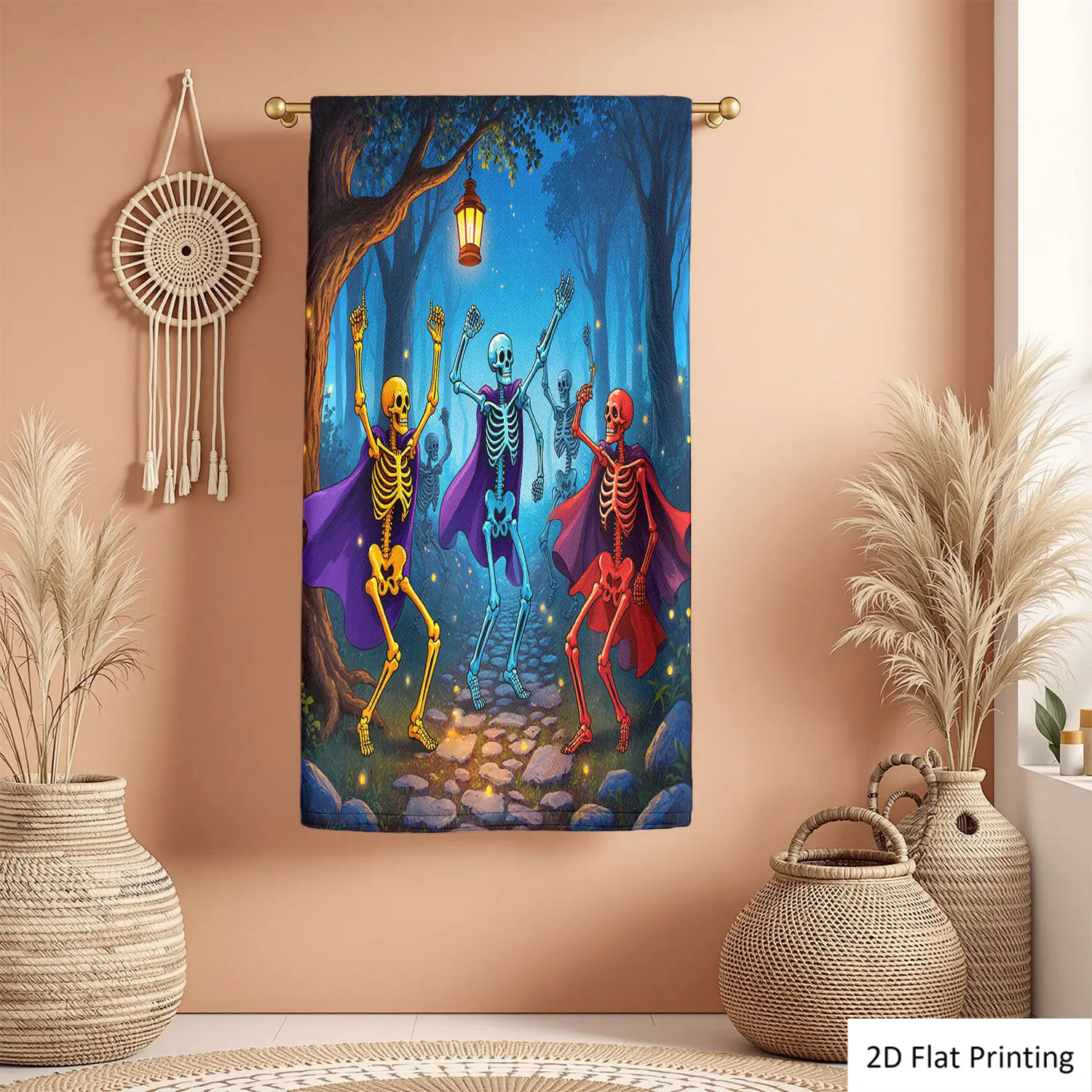 

1Pc Halloween Skeletons Forest Lantern Dark Blue Bathroom Hand Towel Bath Towel, Multiple Size Microfiber Polyester Towel, Unique Home Decorative Kitchen Towels, Festival Bathroom Accessories Decor, Quick Dry and Absorbent