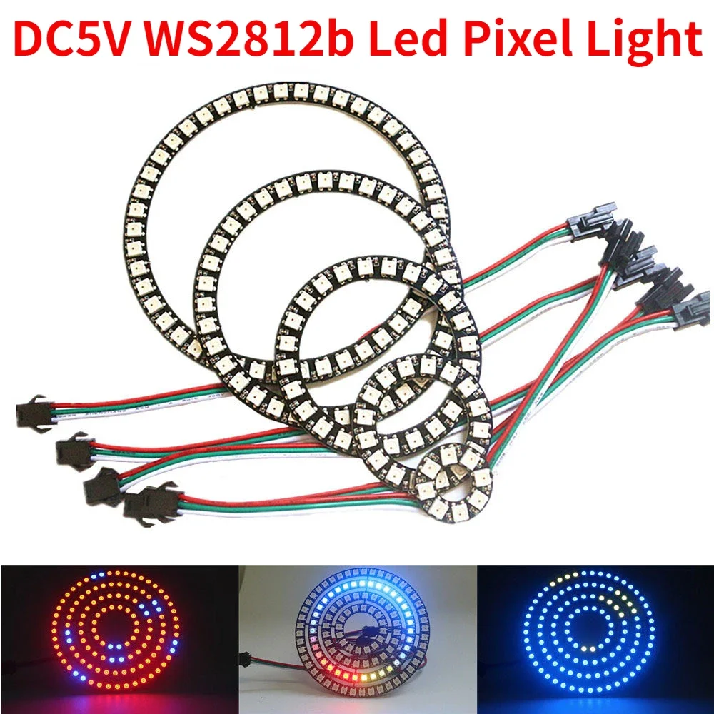 Gorący DC5V WS2812B RGB Led pikselowy pierścień okrągła lampa indywidualnie adresowalna SMD 5050 moduł Bulat 8/16/24/35/45 bit biały/czarny PCB