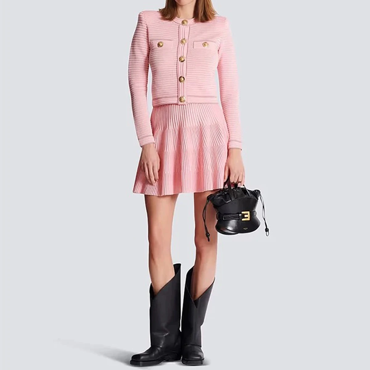 

Осенне-зимний новый модный женский классический высококачественный топ с длинными рукавами, кардиган, вязаный свитер + полуюбка, комплект