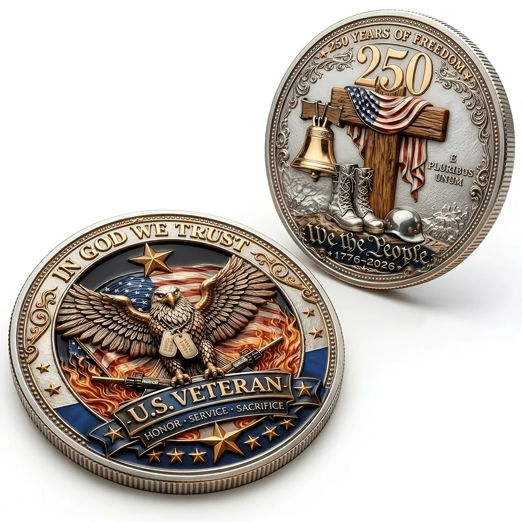 3D embossed metal commemorative coin - Honor and Sacrifice: U.S. Veterans Challenge Coin