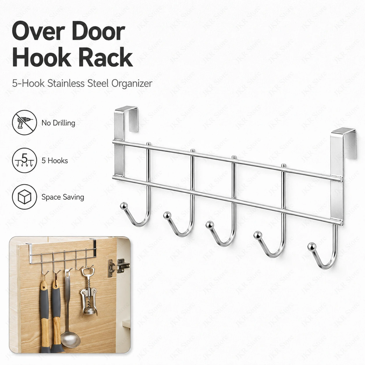 Stainless Steel Over Door Hook Small Cabinet Door Hanger for Clothes Towels Bags Kitchen Bathroom Bedroom Storage Organization