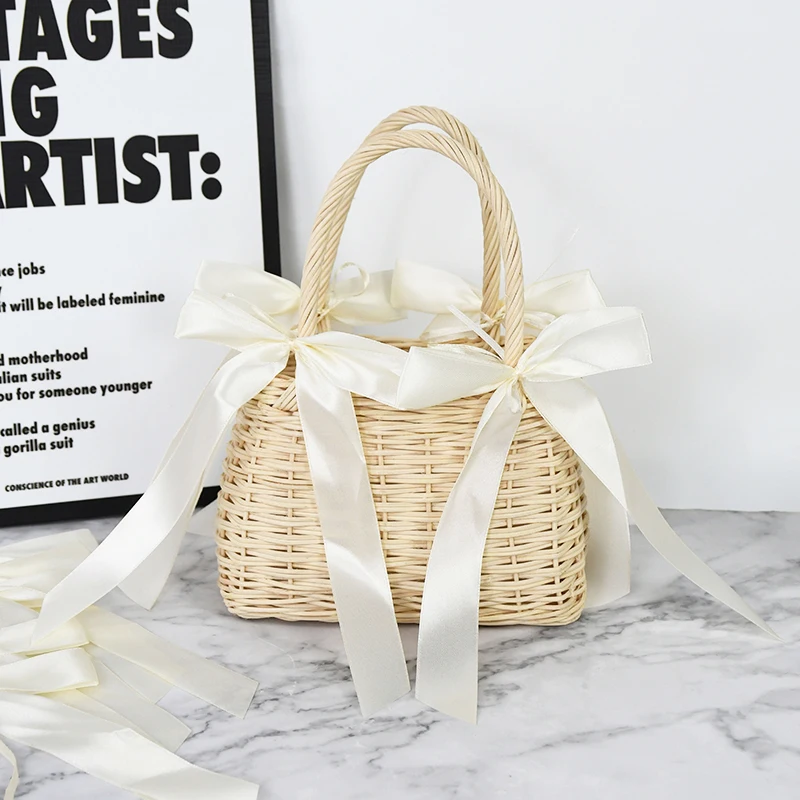 50pcs White Champagne Satin Twist Tie Bows DIY Craft Gift Wrap Wedding Car Decoration Ribbon Bows For Wedding Christmas Party