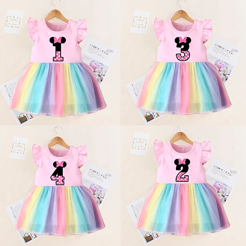 Baby Girls Happy Birthday Letter Bow Cute Dress Beautiful Fashion Girl Infant Princess Dresses Birthday Party Mesh Dress Costume