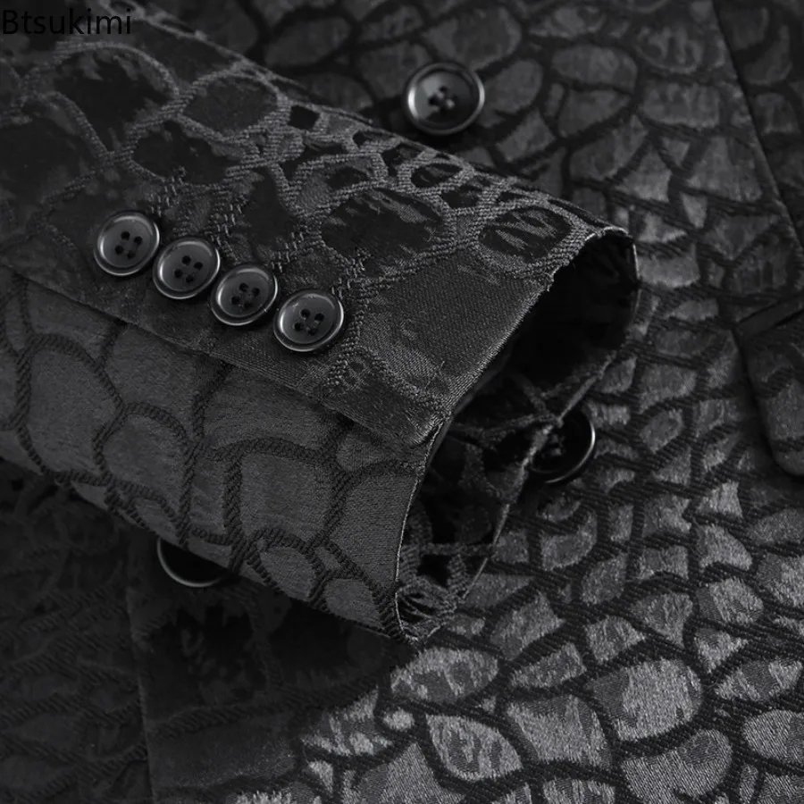 جديد الرجال حفل زفاف مزدوجة الصدر دعوى سترة الأعمال الاجتماعية فستان جاكار الذكور سليم صالح بليزرات مجموعة M-6XL حجم كبير #4