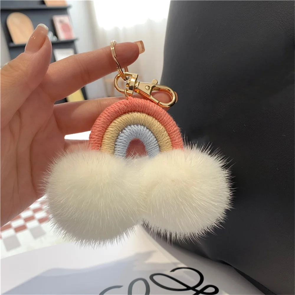 

New Mink Rainbow Cloud Pendant Pendant Plush Keychain Knapsack Pendant Cartoon Headband Series Plush Doll Pendant Birthday Gifts