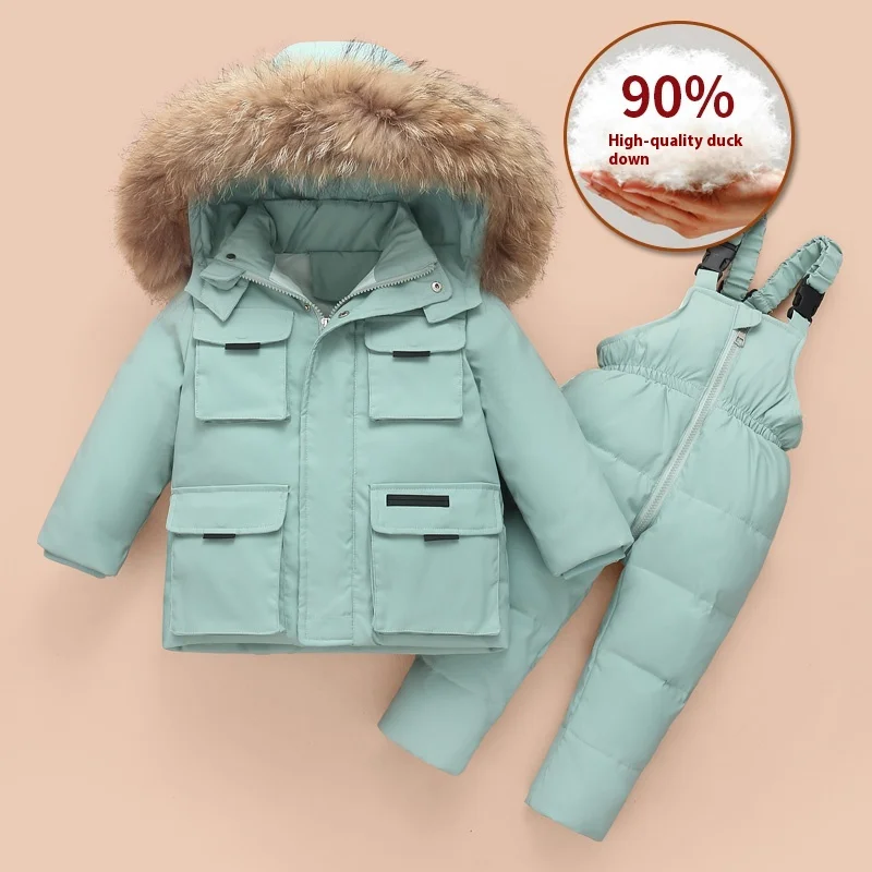 2025 new men and women down jacket children's suit hair collar baby down white duck down thickened two-piece baby