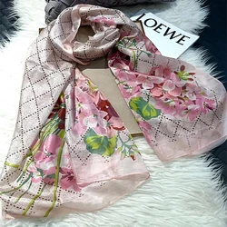 New Winter Women 100% Mulberry Silk Scarf Shawl Spring Fall Fashion Large Elegant Pink Floral Style Long Scarves Wraps 180*110cm