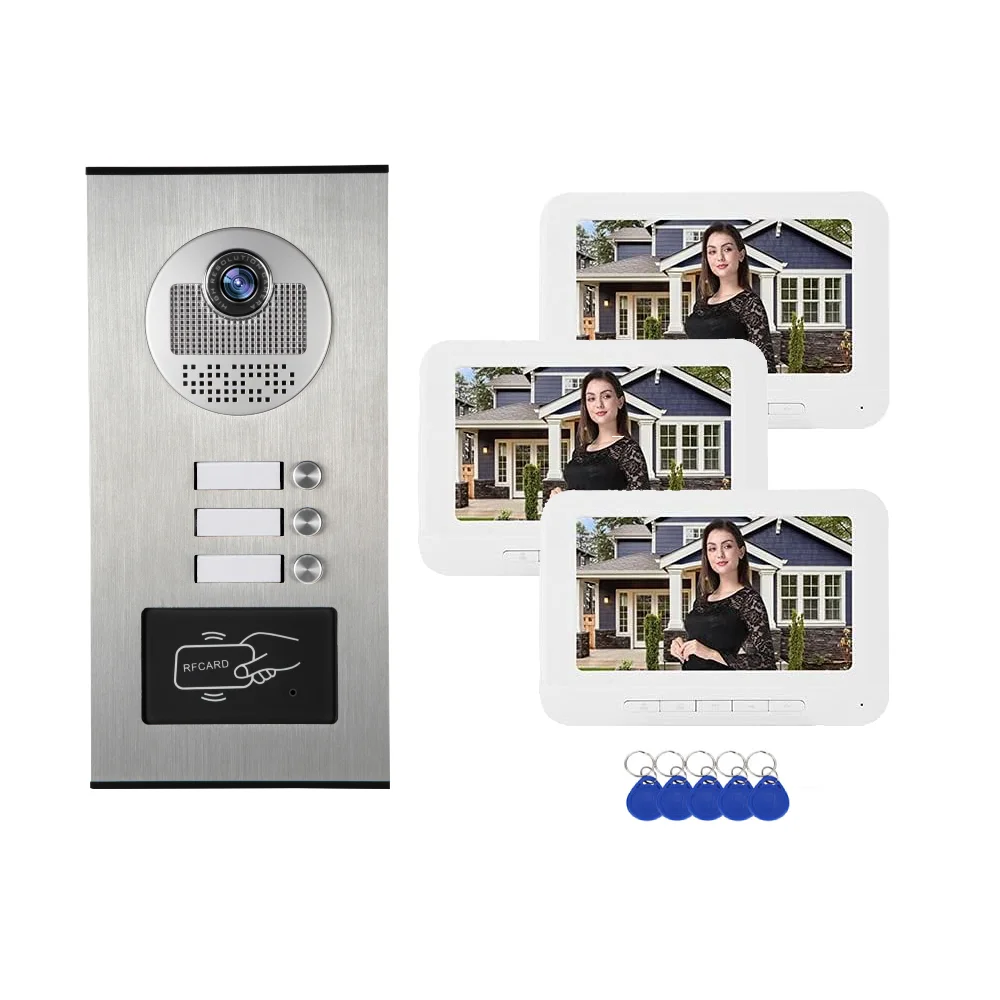 RFID Unlock Building Video Door Phone 2-6 Units Apartment Video Intercom System Electric Lock Access Video Doorbell Protect Kits