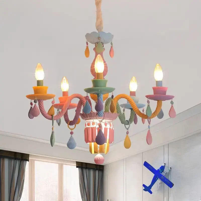 Modern Macaron Colorful Crystal Chandelier Nordic Children rainbow Pendant lamp Bedroom Children Room Luminaire Light Fixtures