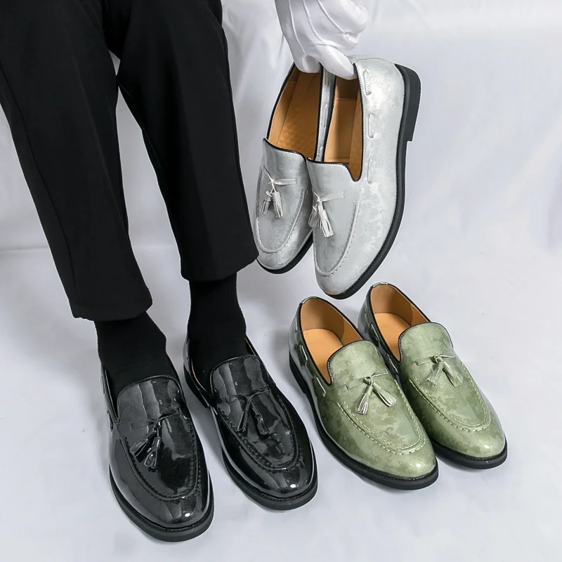 Classic Fashion Green Man Patent Leather Shoes Big Size 46 Pointed Toe Men's Dress Shoes Slip-on Wedding Shoes for Men Footwear