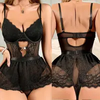 One-Piece Bodysuit Bandage Sexy Women Exotic Black Lace Patchwork Lingerie Bodysuit Back Open Bra Sexy Underwear