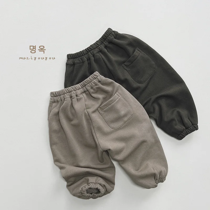 Autumn Winter Children Pants 1-8Y Boys Cotton Spliced Pocket Sweatpants Harem Trousers Korean Toddler Wear For Kids Clothing New