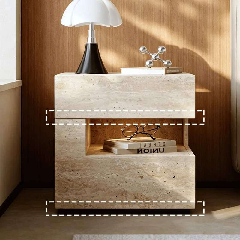 Modern Wood Texture Bedside Table With Sensor Light, Left&right Reversible Open Shelves For Bedroom Living Room Bedside Cupboard