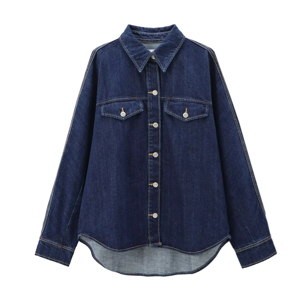 PB&ZA2024 autumn new women\'s clothing fashion temperament commuting simple casual loose denim shirt jacket