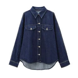 PB&ZA2024 autumn new women's clothing fashion temperament commuting simple casual loose denim shirt jacket