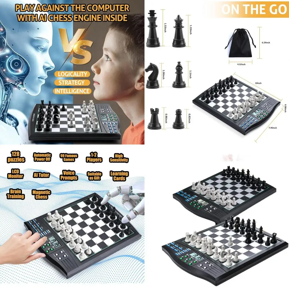 

Набор шахматной академии с голосовым управлением, магнитные шахматные фигуры, оцененная доска ELO 2000, идеально подходит для когнитивного улучшения