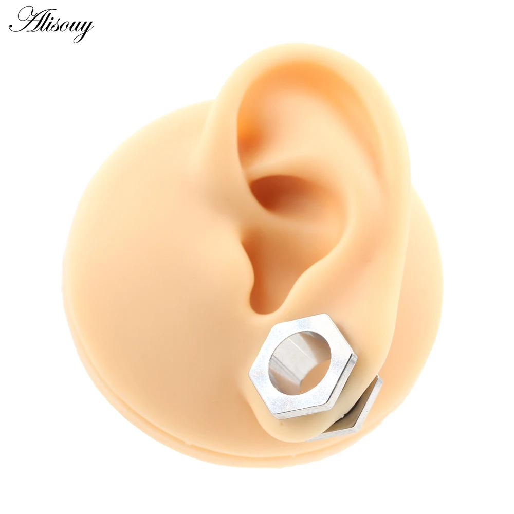 Alisouy 2 قطعة مسدس من الفولاذ المقاوم للصدأ الجوف الخيوط الأذن الأنفاق المقابس المتوسع نقالة قياس أقراط ثقب مجوهرات للجسم #6