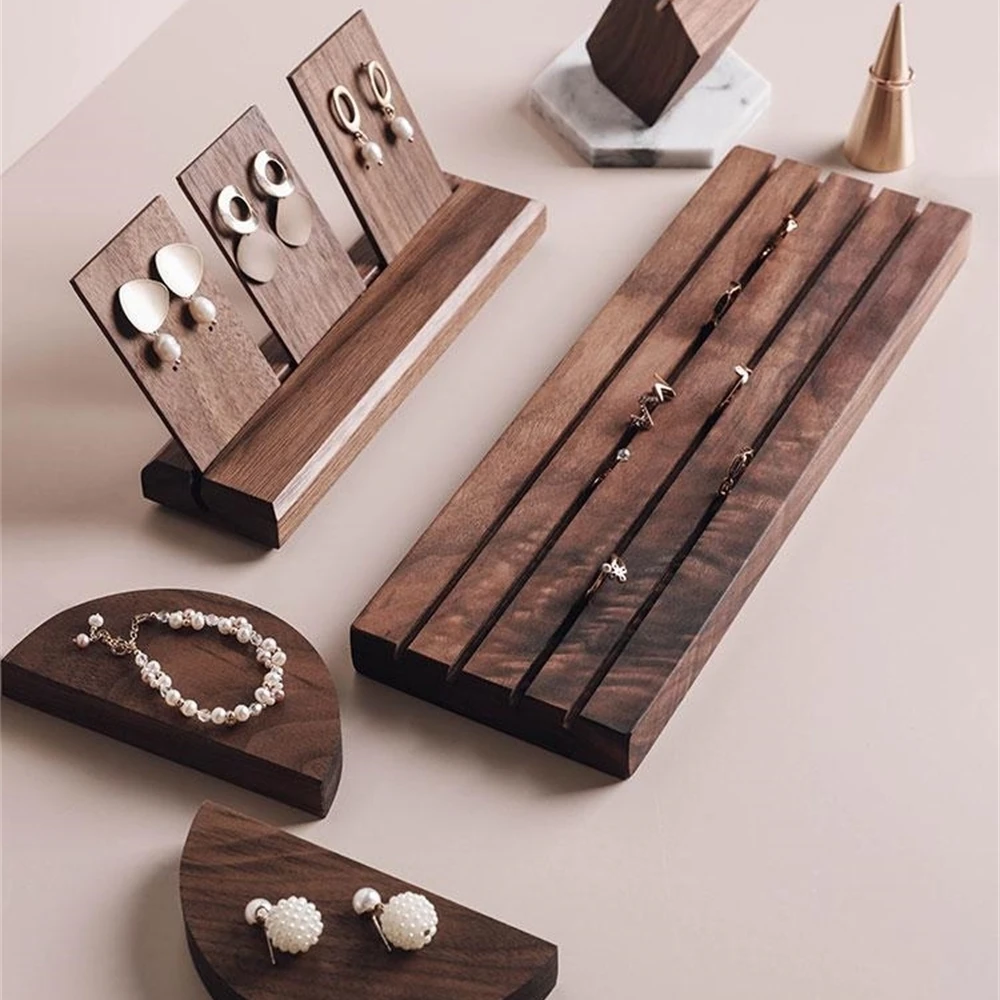 

Black Walnut Earring Display Tray Set Ear Nail Ring Bracelet Holder Hanging Shelf Table Ring Pallet Wooden Block Display Dish