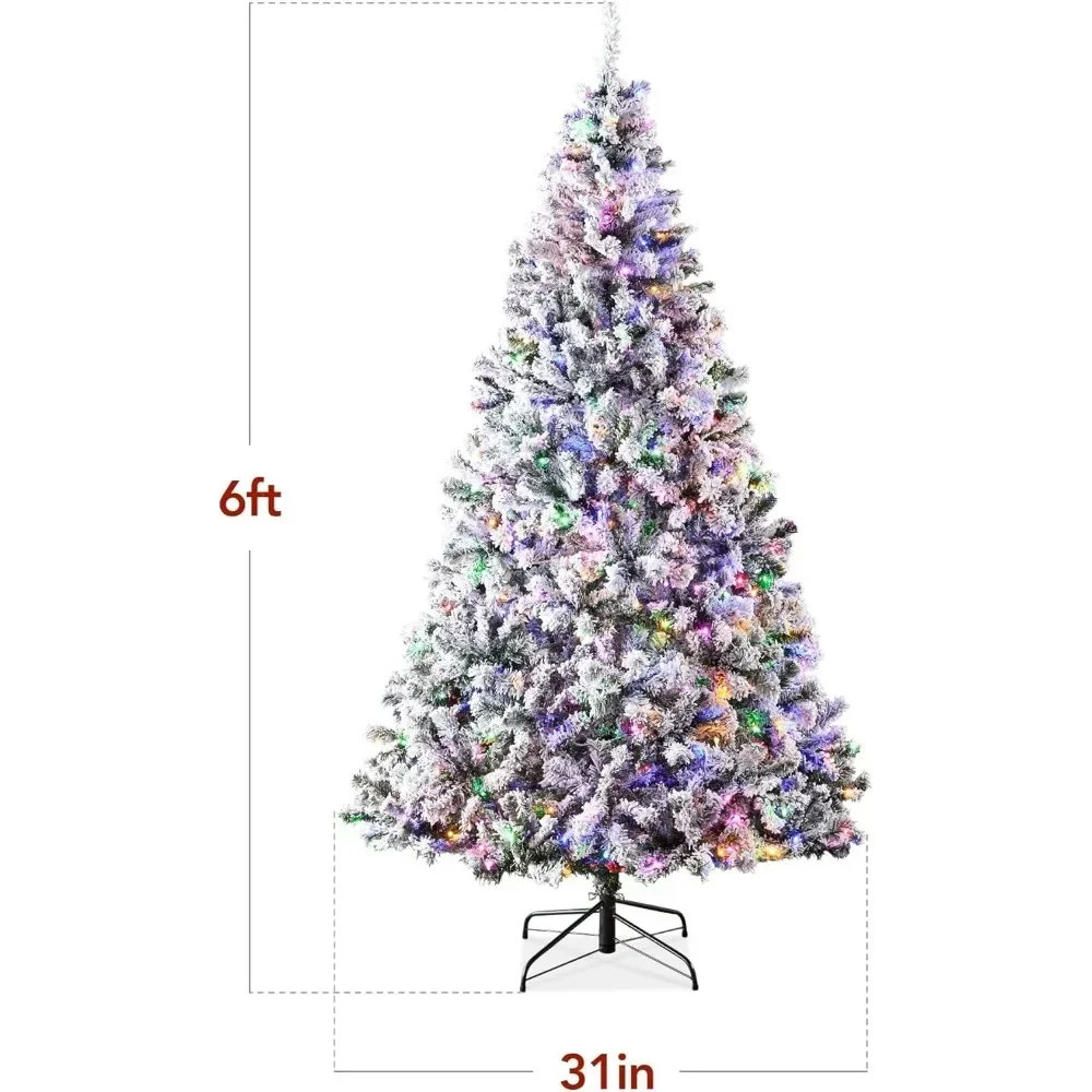 Artificial Christmas Tree, Pre-Lit Snow Flocked Design Pine Tree, Full Appearance Snowy with Metal Stand, Easy Assembly