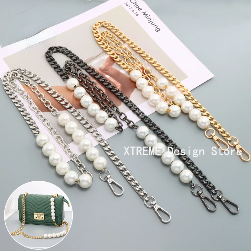 

60/100/120CM Handbag Replacement Big Pearls Chain Shoulder Bag Strap DIY Purse Metal Chains Handles Bag Accessories