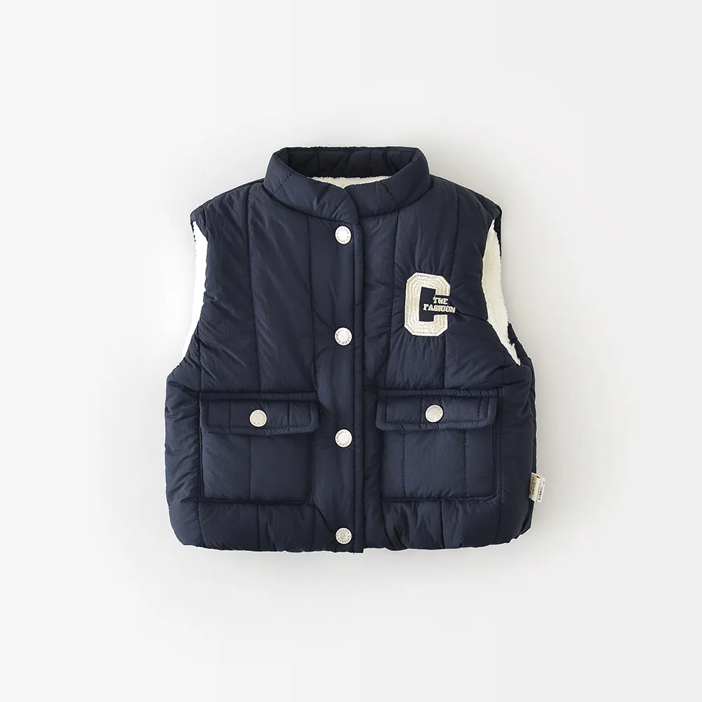 

Флисовый жилет для маленьких девочек, кардиган, бархатная толстая куртка с надписью для малышей, одежда для малышей, новинка зимы 2025, теплый жилет без рукавов для малышей