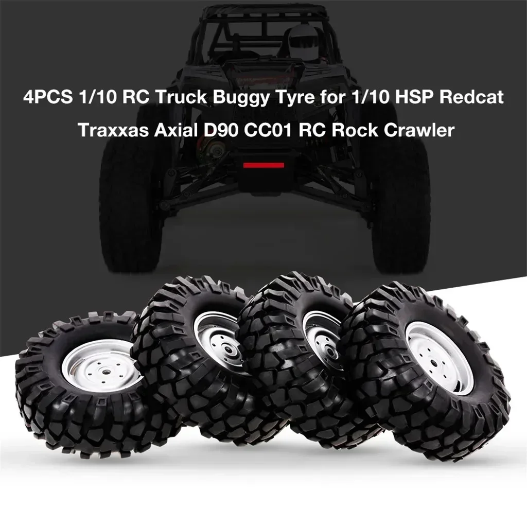 4Pcs 96mm 1.9 Inch 12mm Hex Wheel Rim and Tyres Tires for 1/10 RC Crawler Car HSP Redcat Trxs TRX4 AXIAL SCX10 RC4WD