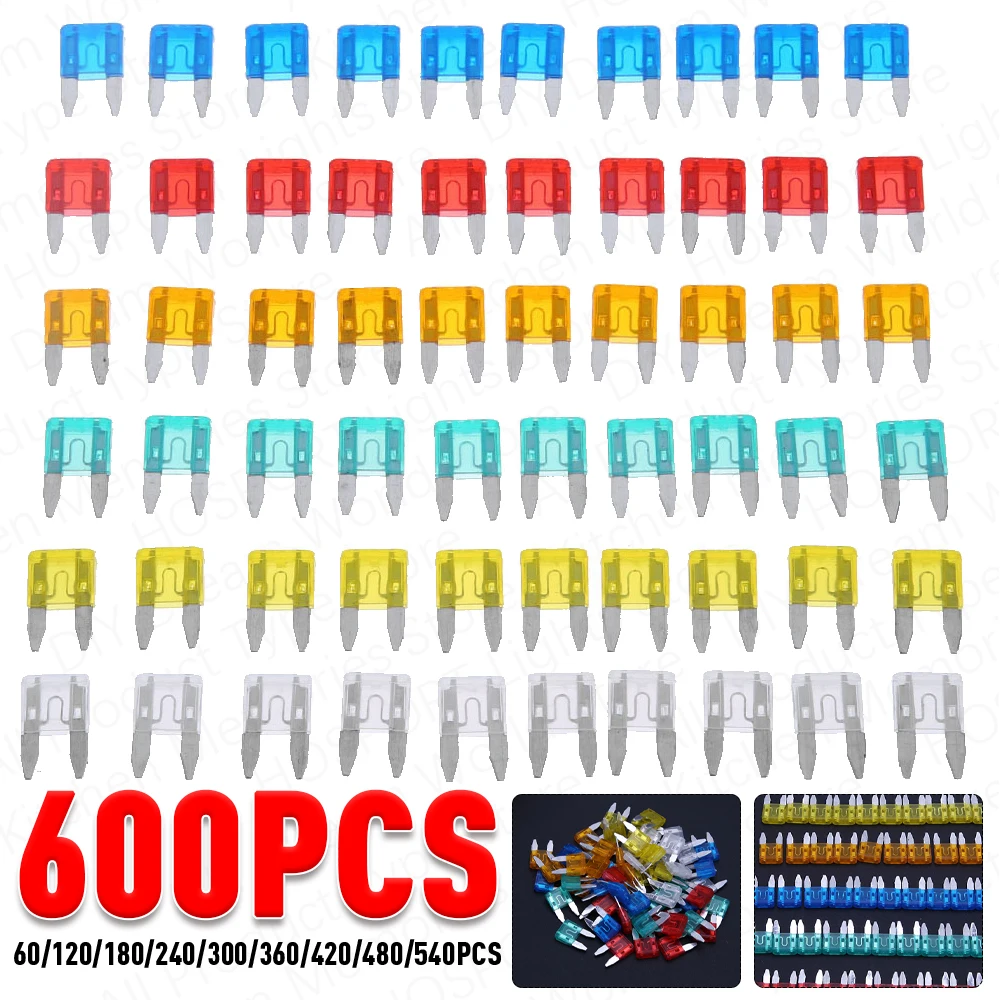 600-60PCS Mini Car Fuses Set 5A 10A 15A 20A 25A 30A Assortment Cars Safety Blade Mixed Kit For Auto Car Truck Accessories