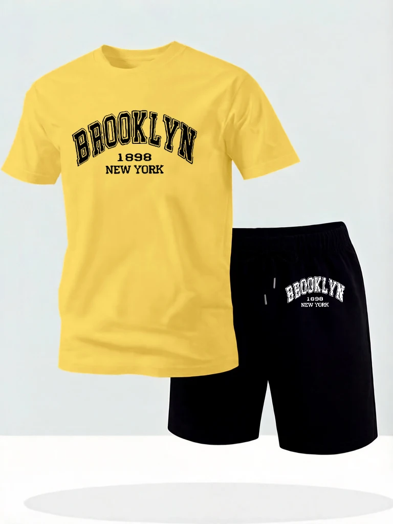 

Brooklyn New York 1898 Prints Fashion Summer Tees & Shorts Basics O-Neck Streetwear Man Suits Cotton Casual Running Short Sleeve