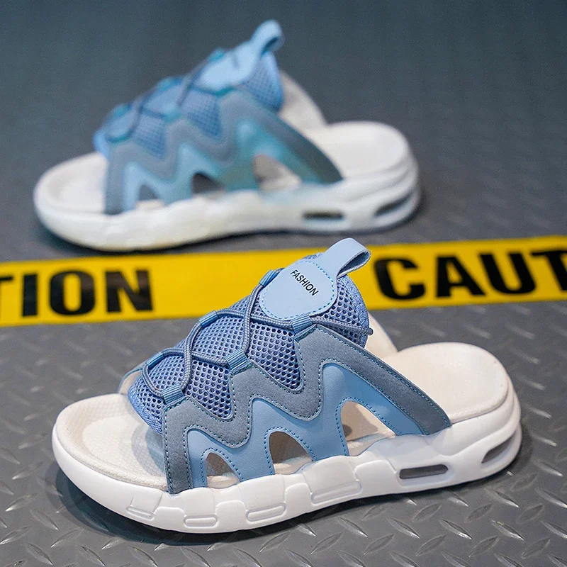 

Нескользящие модные трендовые спортивные тапочки на толстой подошве для мужчин, уличная обувь, размер 39–47, мужские сандалии, подходящие летние Zapatos