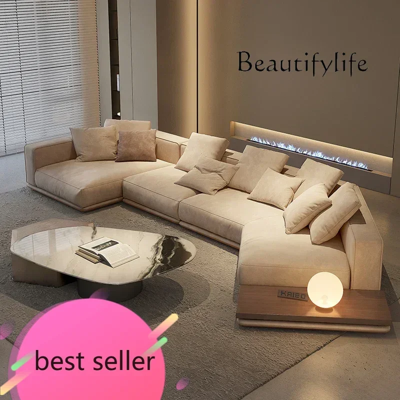 Light luxury modern Italian minimalist villa high-end technology cloth leather sofa living room