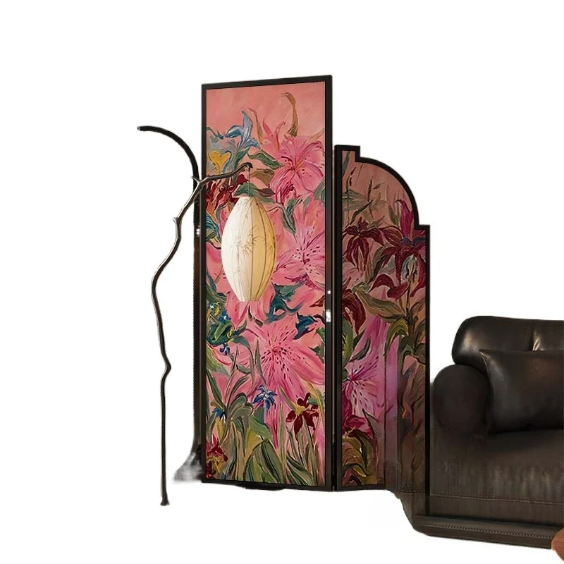 

French medieval oil painting flower screen partition living room entrance bedroom shelter bed and breakfast restaurant solid