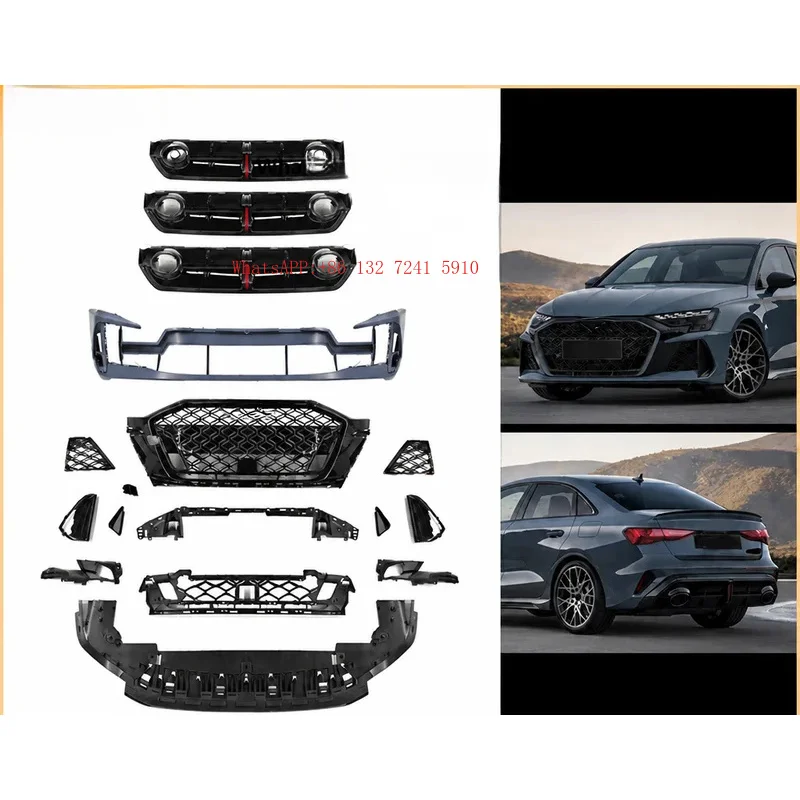 Hongsheng Product A3 S3 8Y PA Front Rear Bumper Upgrade RS3 Style Body Kit for 2025 2026 2027 Conversion Kit Hathack Sean