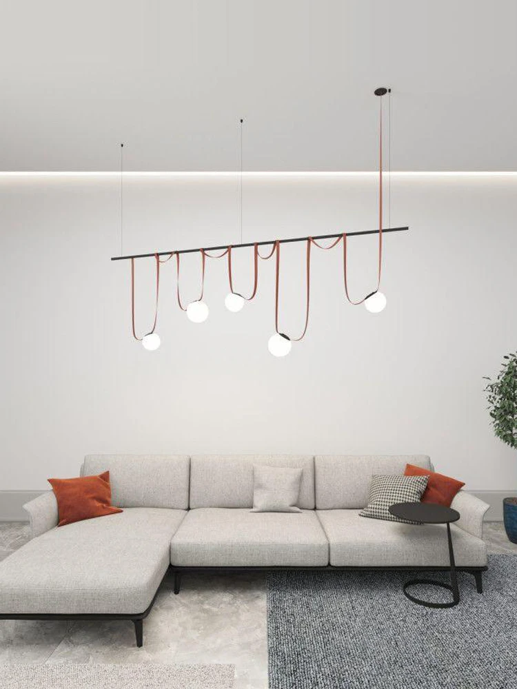 

Home Deco DIY Flexible Textile Leather Belt Red Black Hanging Lamps 2025 Chandelier Lumunaire For Dinning Room Living Room