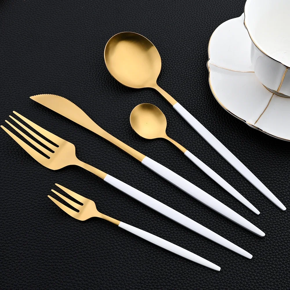 30Pcs Dinnerware Set Stainless Steel Flatware Matte Fork Spoon Knife Dinner Set Cutlery Kitchen Western Silverware Tableware Set