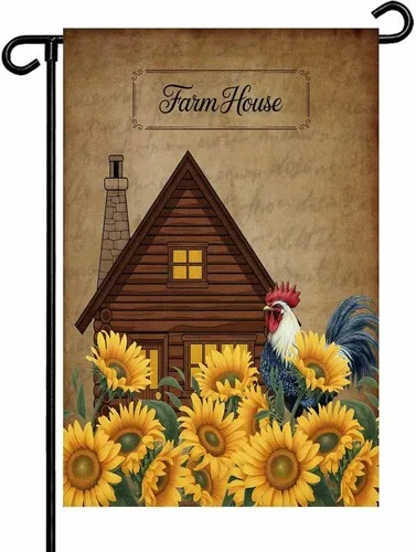 Sunflowers Roosters Garden Flags Double Sided Outside Decoration, 12x18 XXQ