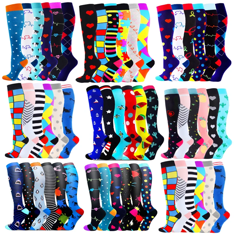 3/6/7 Pairs/Pack Compression Stocking Women Knee High 20-30 MmHg Edema Diabetes Varicose Veins Running Sports Compression Socks