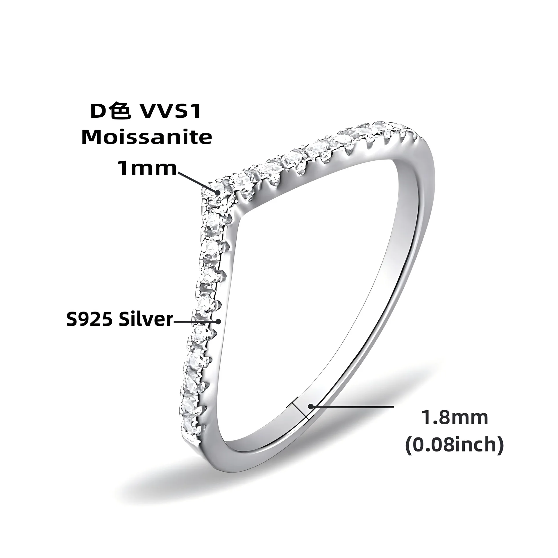 V-shaped Ring 100% 925 Sterling Silver D Color Moissanite Diamond Rings for Women Wedding Eternity Ring Fine Jewelry