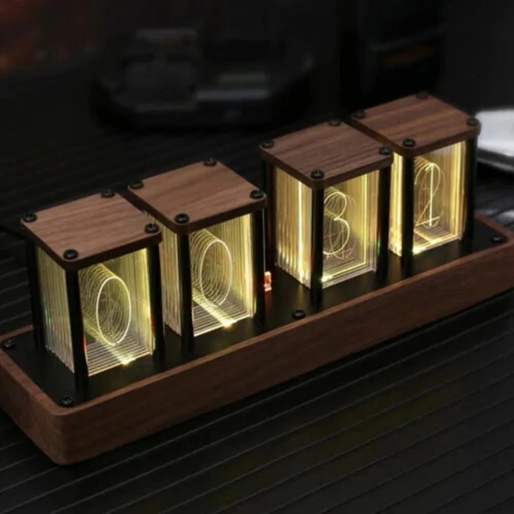 

1set DIY Glow Tube Clock Wood Creative RGB Digital 4-Digit 6-Digit Clock Self-assembly Alarm Timer RGB LED Clock Kit