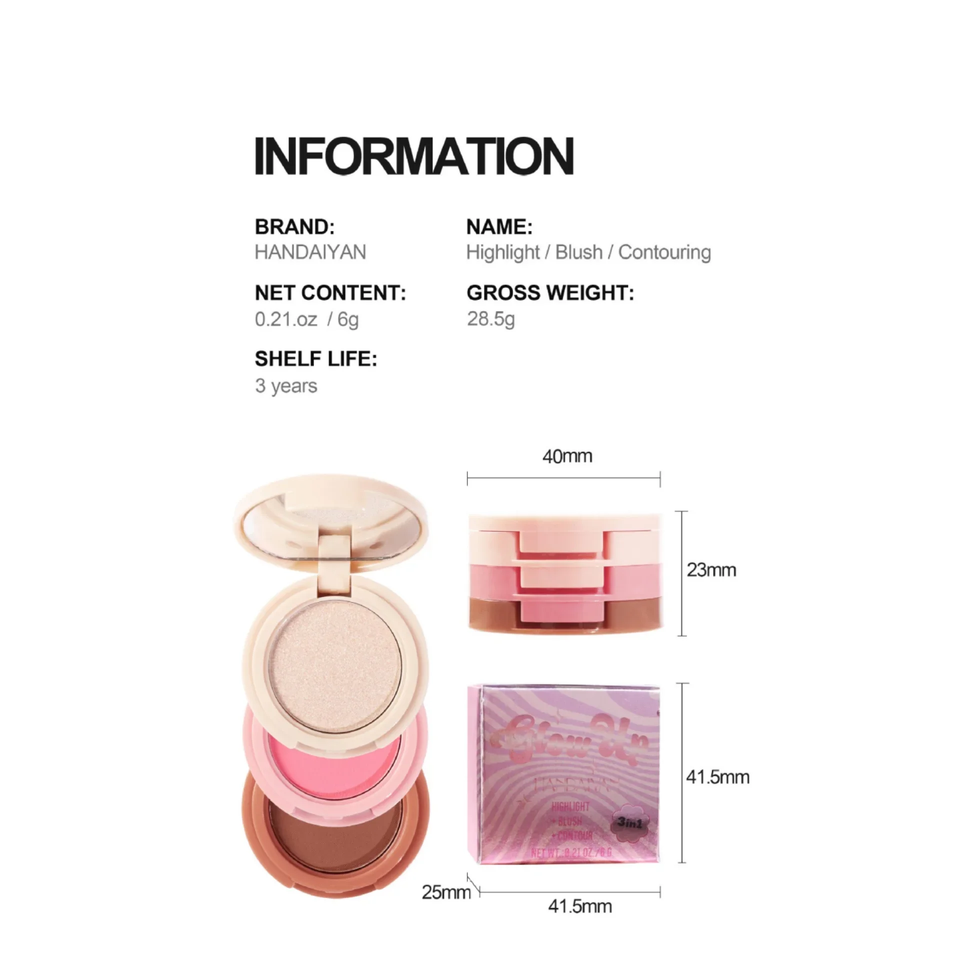 3-in-1 Multifunctional Matte Highlighter Contour Blush Palette Pearly Shiny Face Makeup Powder Cosmetics Contouring Palette