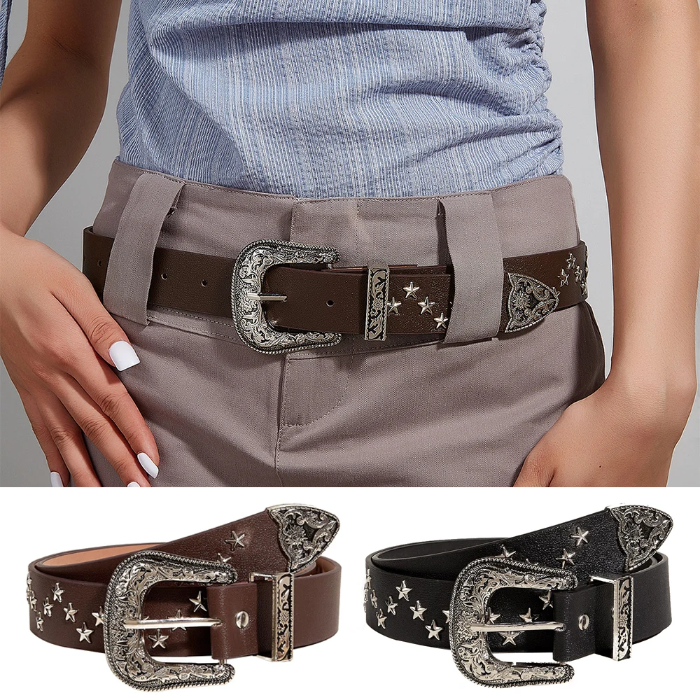 

New Style Star Rivet Belts Goth Style Y2k PU Leather Waist Belt Unique Design Metal Pin Buckle Waistband Jeans Pants Punk Belts