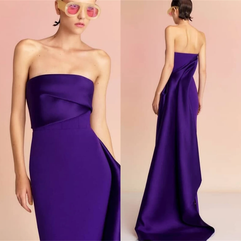 فستان سهرة مخصص بدون حمالات، فستان كوكتيل جيرسي أرجواني بسيط، فستان فاخر، فساتين مناسبة خاصة