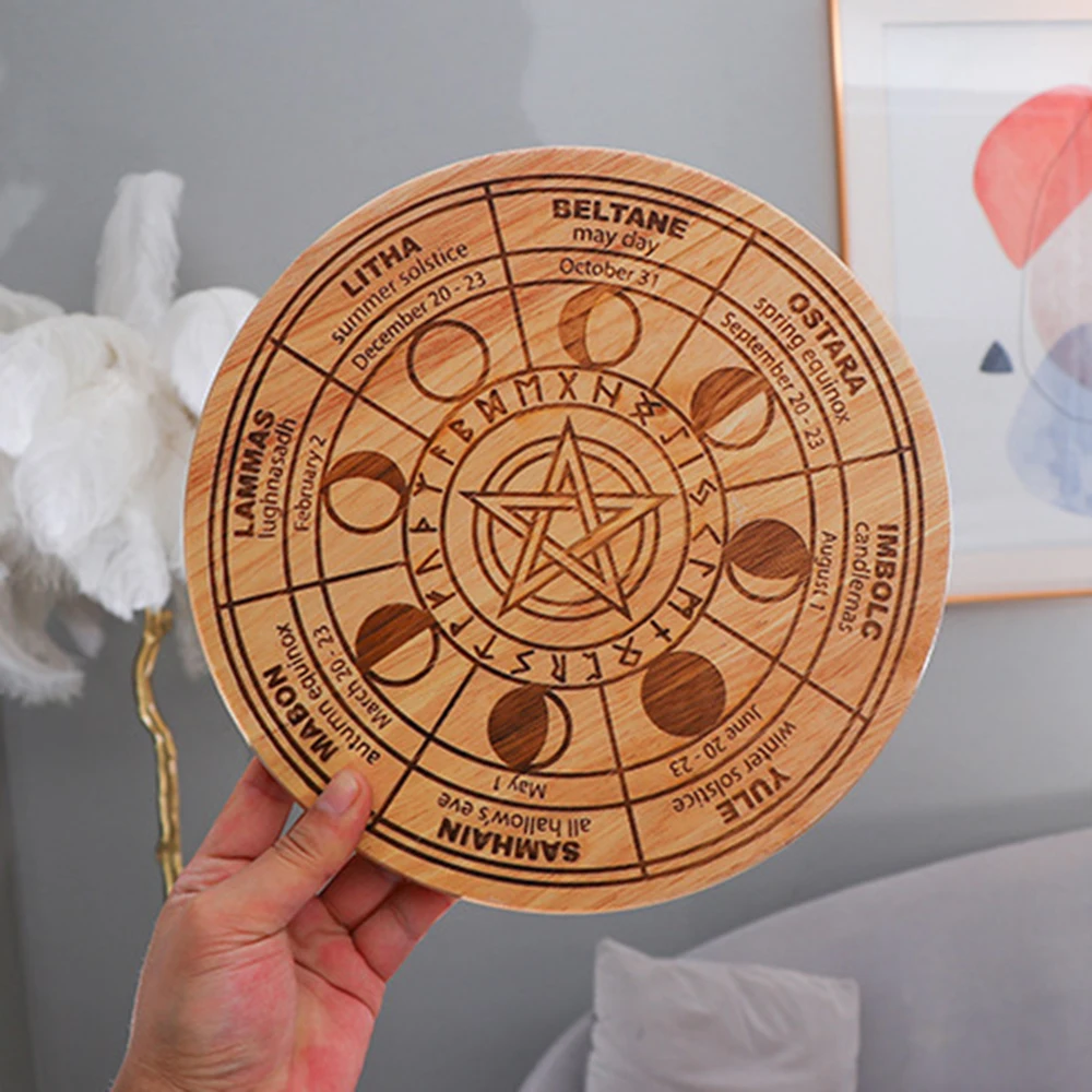 2025New Wooden Tarot Roulette, Pentagram Disk, Moon Phase Calendar Game Disk, Constellation arrangement Pendulum ornaments